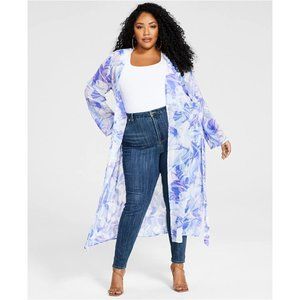 Nina Parker Trendy Plus Size Printed Chiffon Duster, Marble Prt